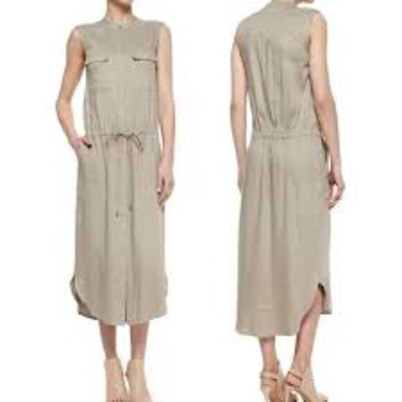 VINCE | Taupe Linen Blend Sleeveless Button Down Midi Dress Sz XS - Picture 1 of 7